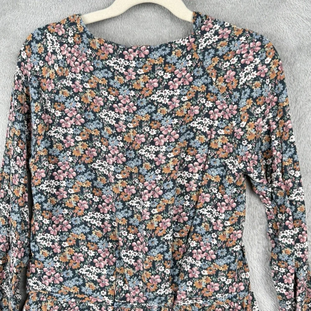 Zara Dress Girls 11/12 Multicolor Floral L/S Lined Circle Skirt Keyhole Neckline